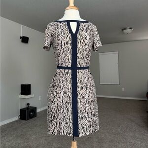 Armani Exchange Navy and Beige Printed Short Sleeve Sheath Dress